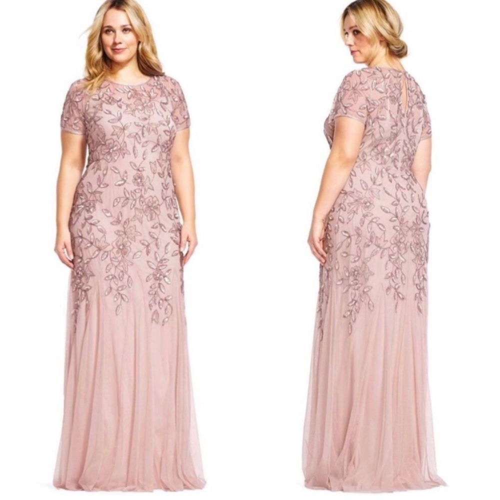 Adrianna Papell Rose Gold Pink Godet Sequin Gown